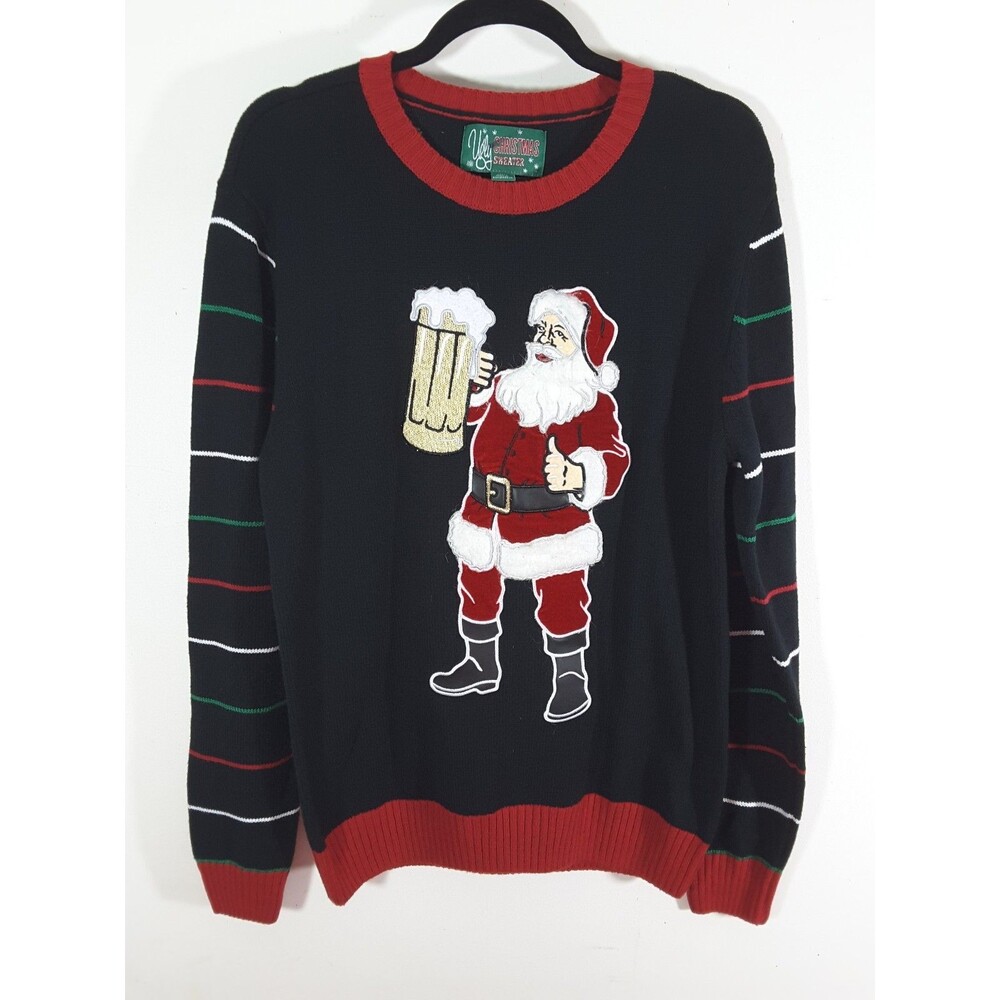 Santa With A Beer Ugly Tacky Christmas Sweater Multiple Sizes